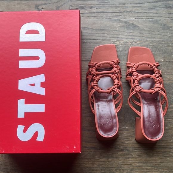 STAUD Adeline Knotted Leather Heels in Spice - Picture 3 of 6